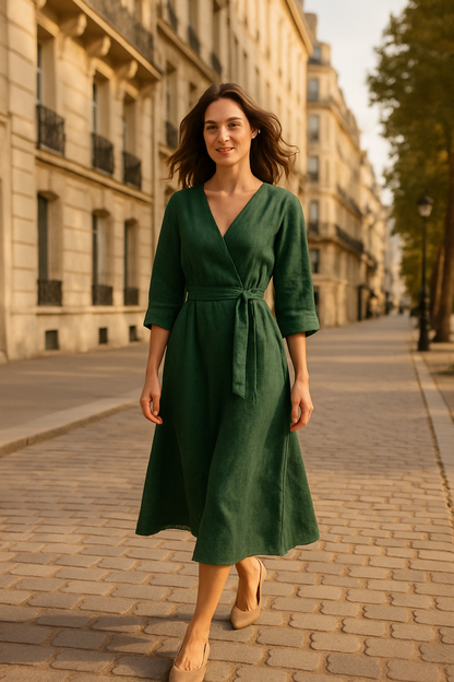 Robe Élégante Marron avec Ceinture - Numoco — green (vue 2)