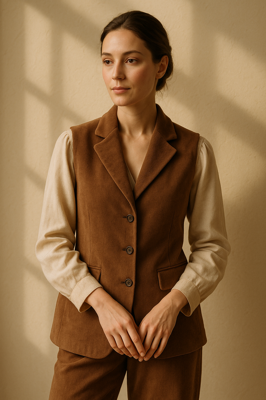 Gilet long beige élégant Rue Paris — brown (vue 3)