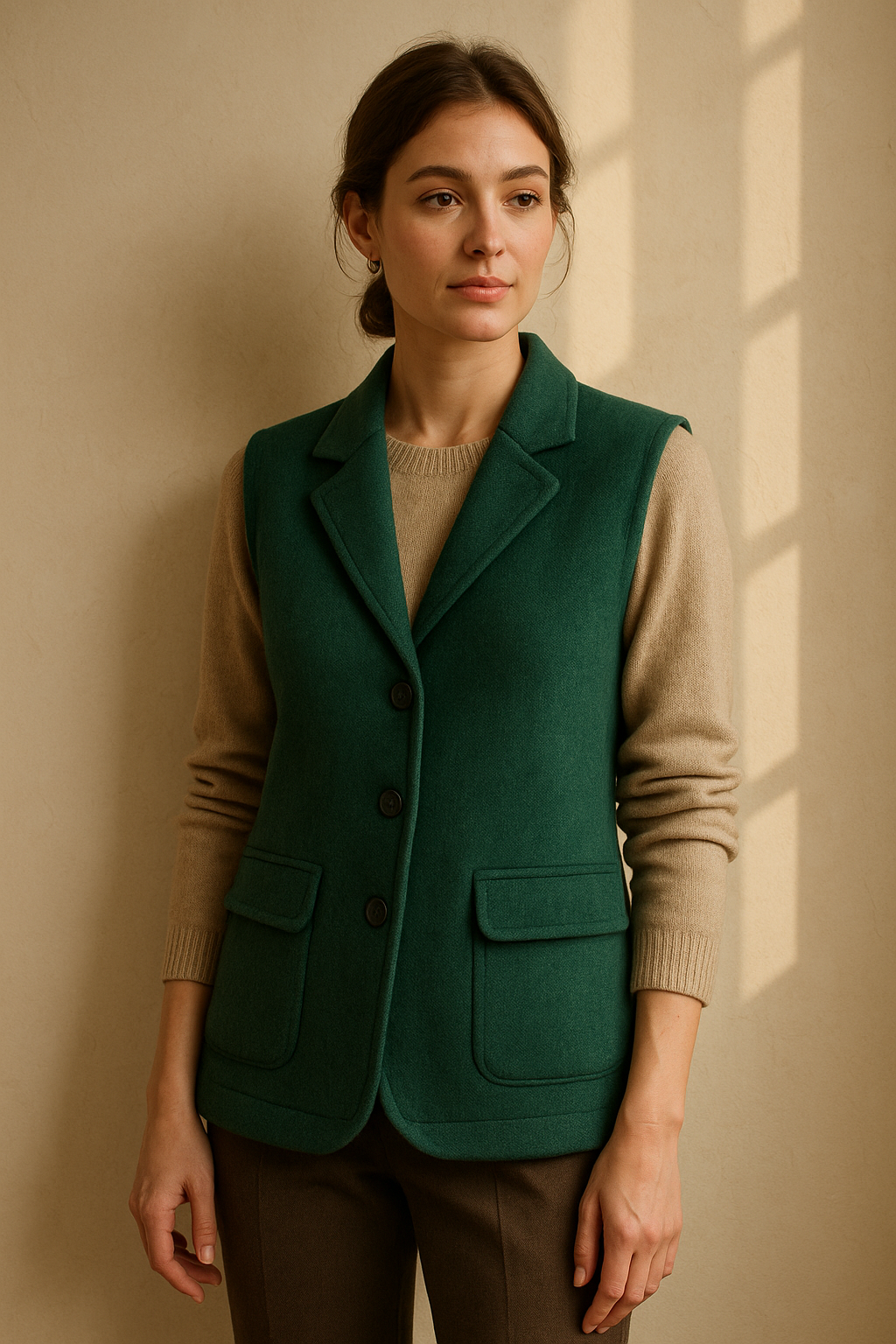 Gilet long beige élégant Rue Paris — green (vue 3)