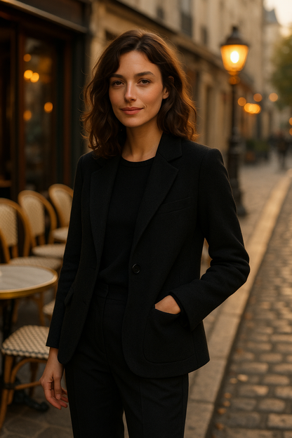 Gilet long beige élégant Rue Paris — black (vue 1)