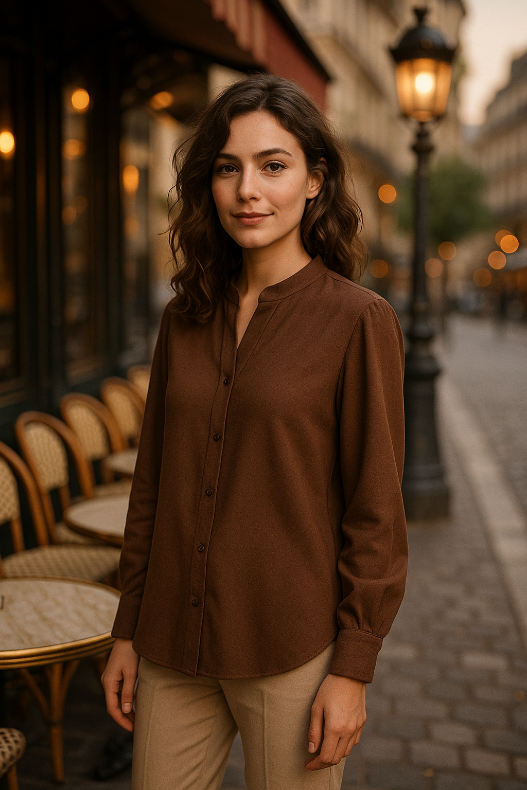 Blouse élégante beige à nouer - Numoco — brown (vue 1)