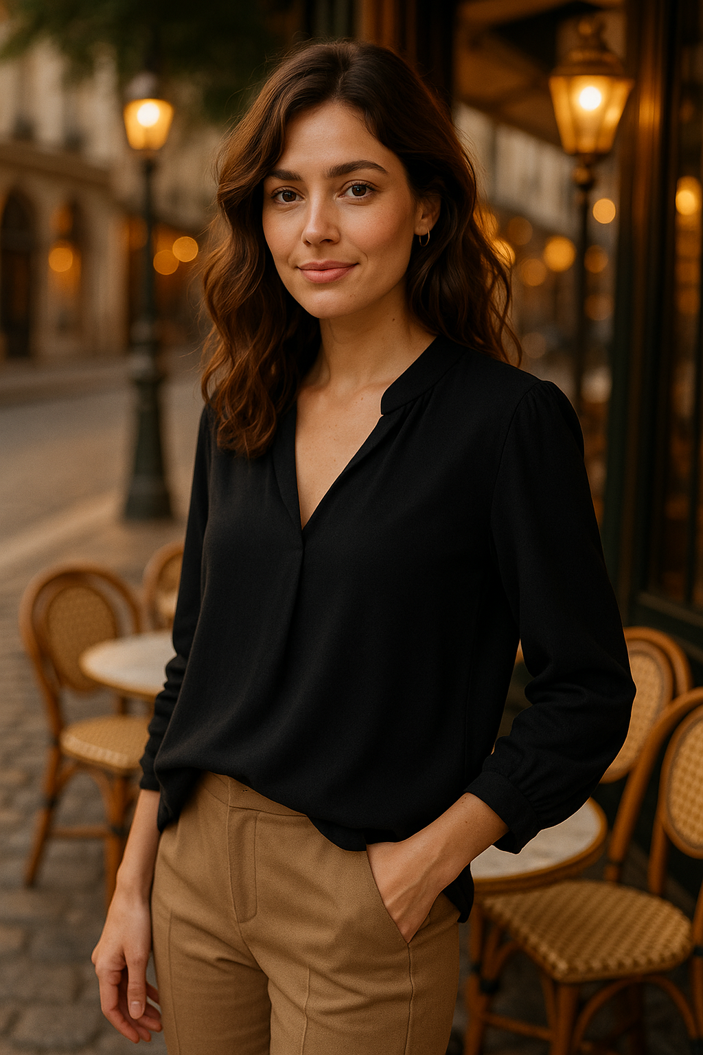 Blouse ajustée beige élégante Sublevel — black (vue 1)