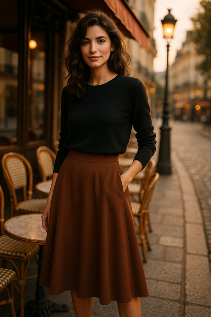 Jupe Midi Élégante en Brun - Rue Paris — brown (vue 1)