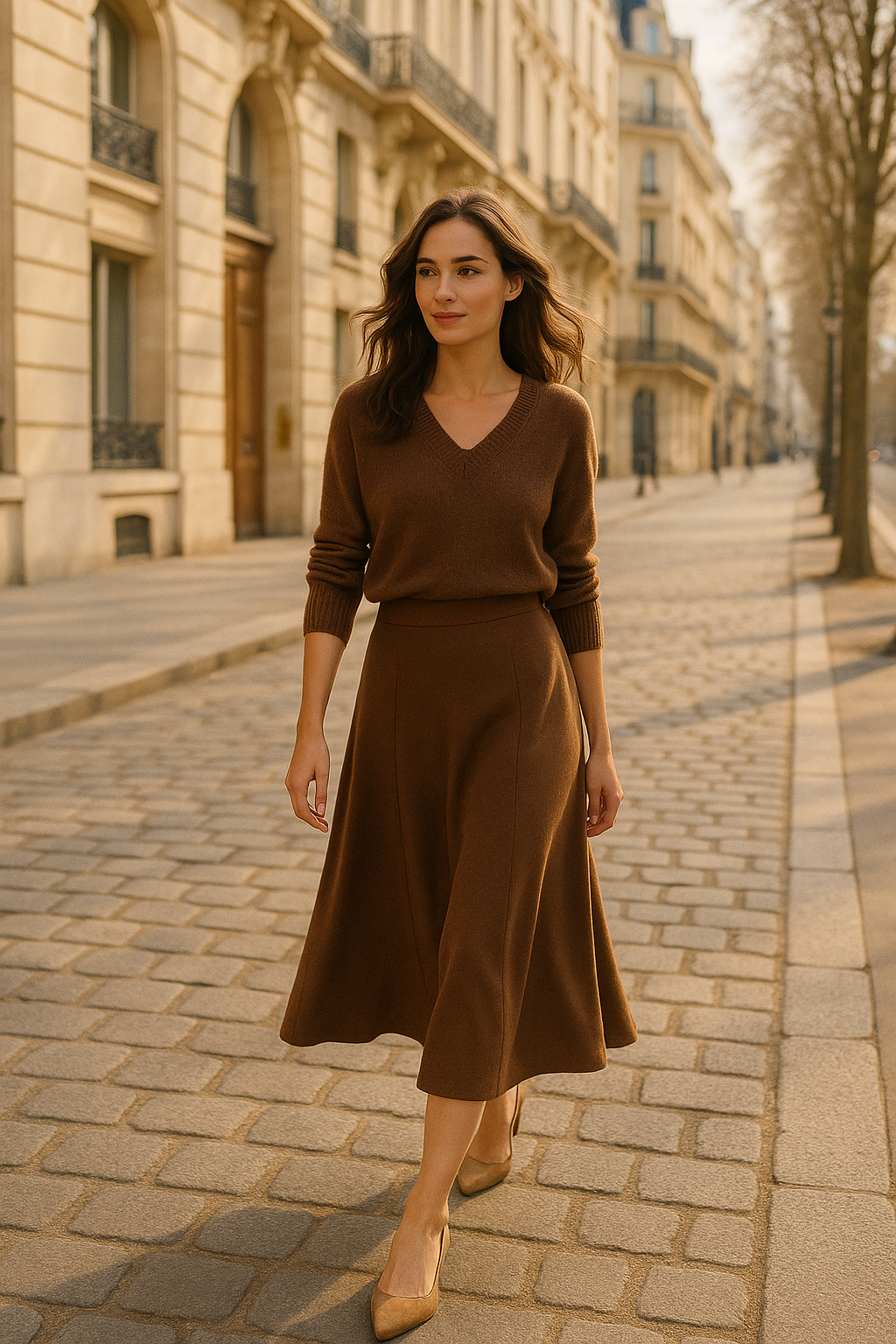 Jupe Midi Élégante en Brun - Rue Paris — brown (vue 2)