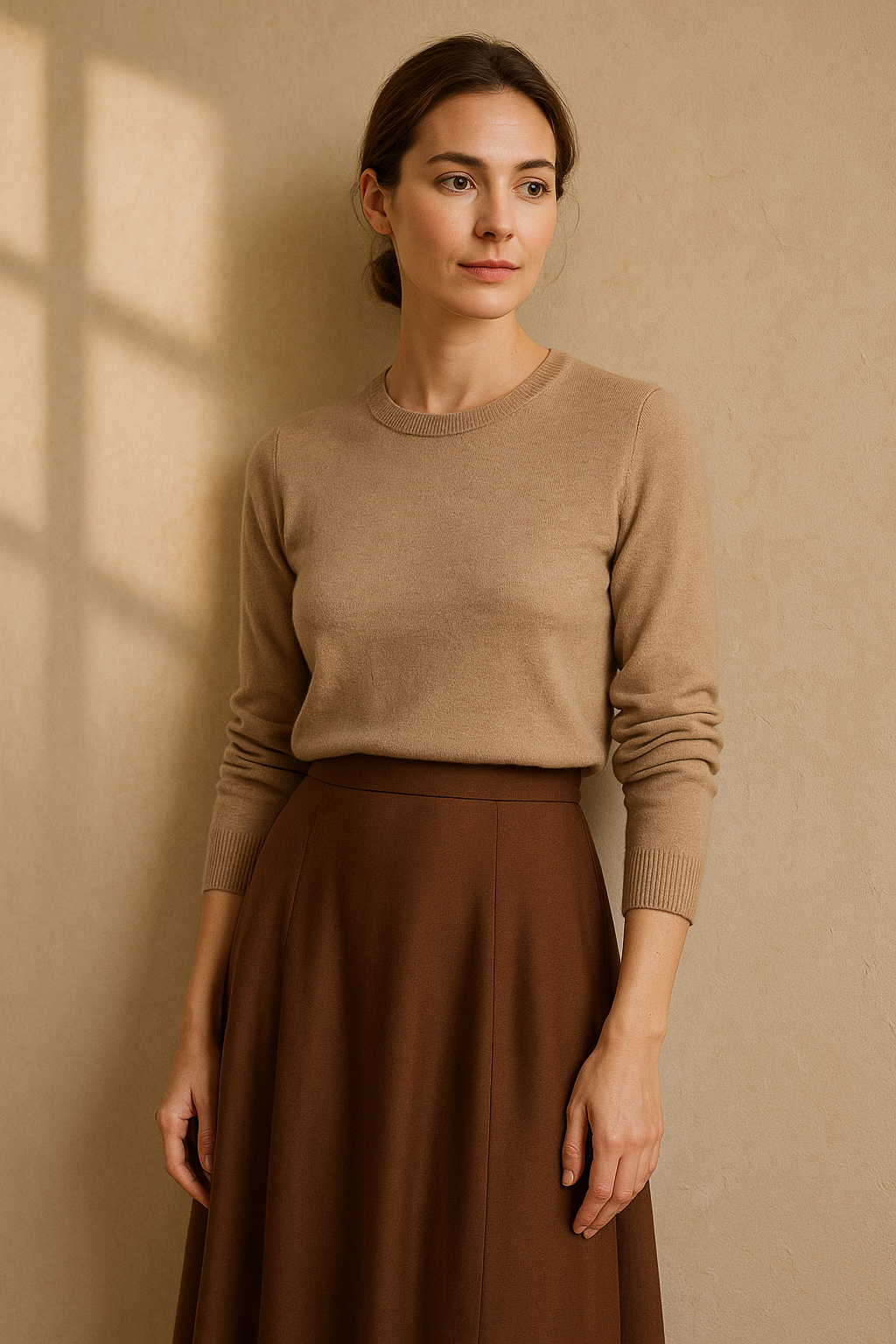 Jupe Midi Élégante en Brun - Rue Paris — brown (vue 3)