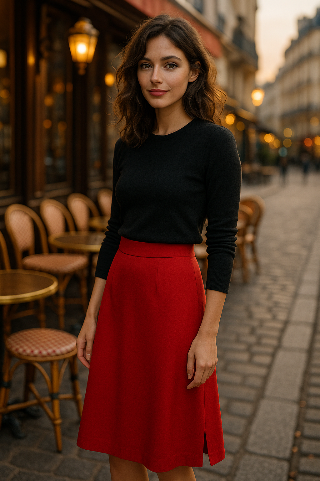 Jupe Midi Élégante en Brun - Rue Paris — red (vue 1)