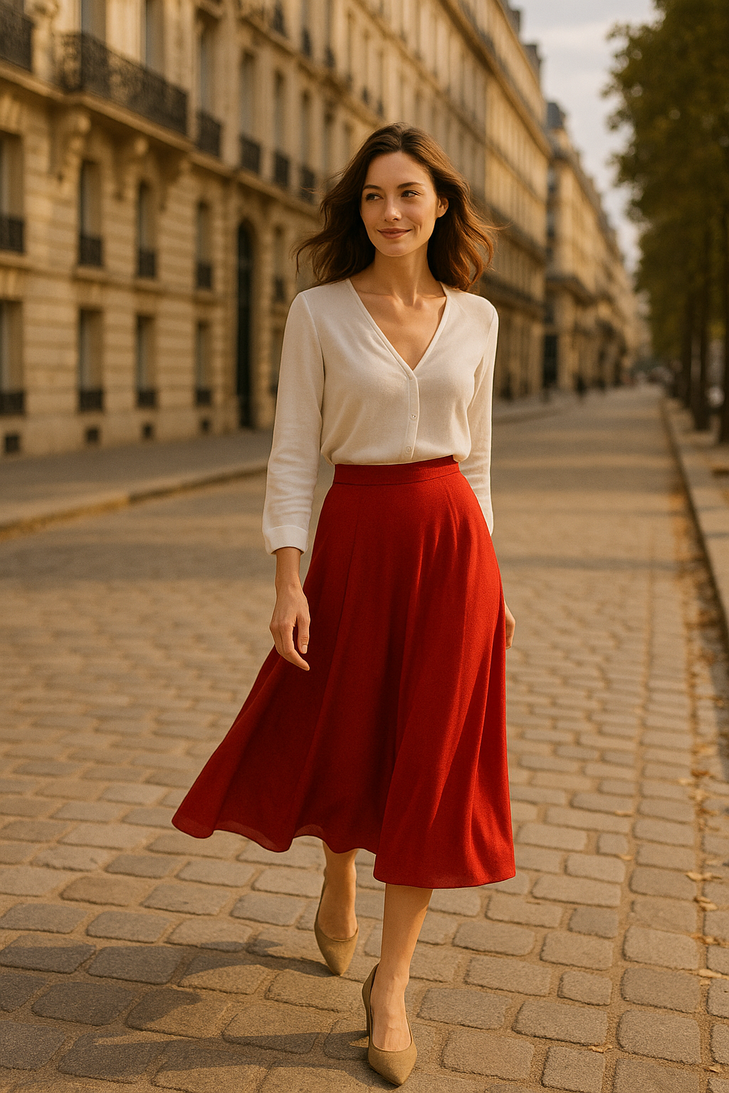Jupe Midi Élégante en Brun - Rue Paris — red (vue 2)