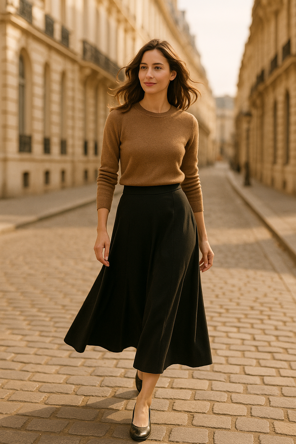 Jupe Midi Élégante en Brun - Rue Paris — black (vue 2)