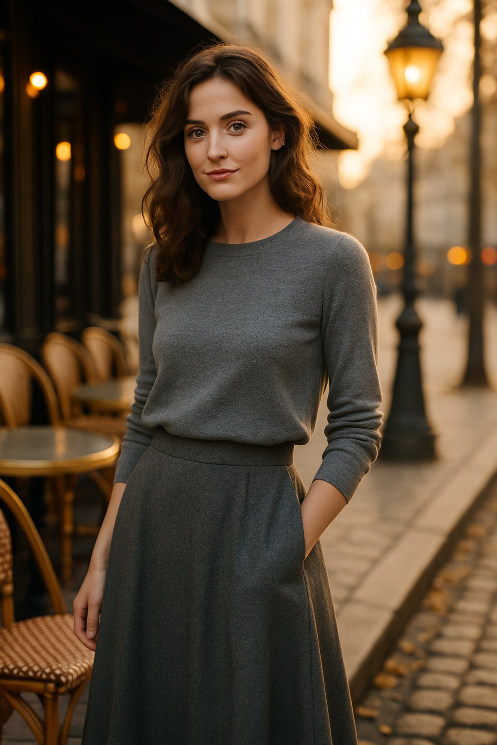 Jupe Midi Élégante en Brun - Rue Paris — grey (vue 1)