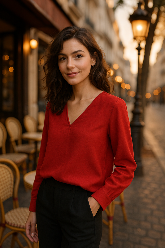 Blouse élégante beige à nouer - Numoco — red (vue 1)