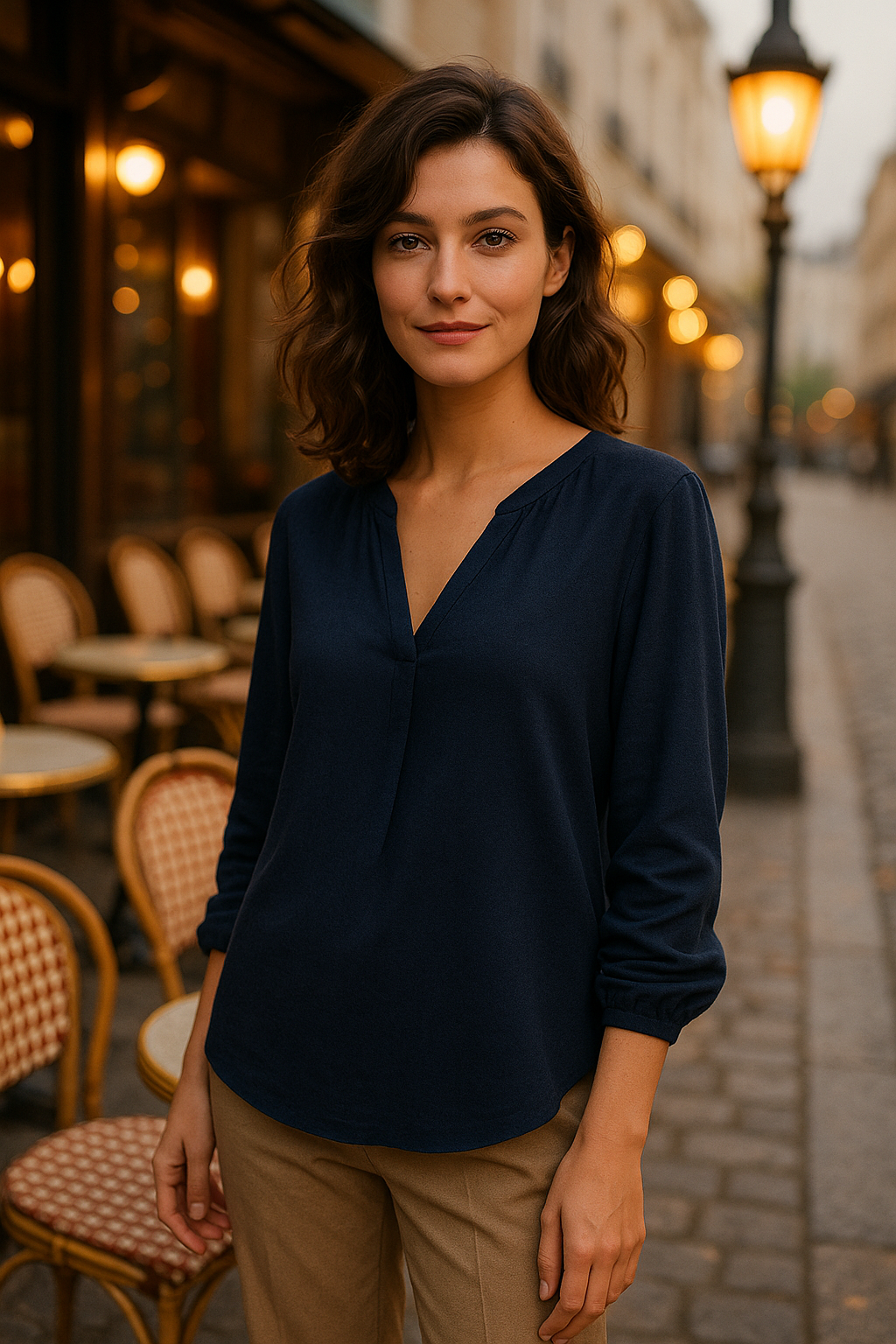 Blouse élégante beige à nouer - Numoco — navy blue (vue 1)