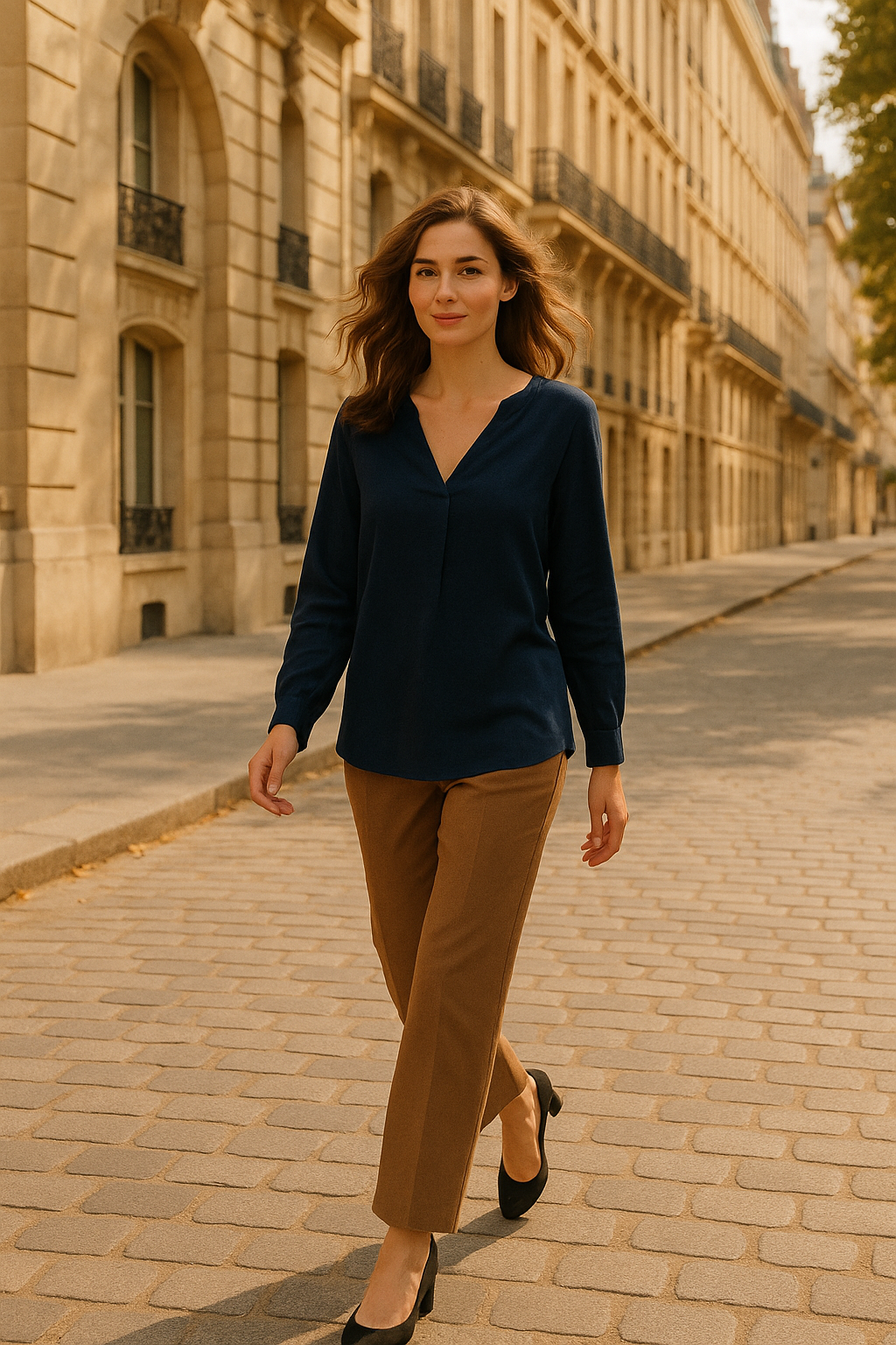 Blouse élégante beige à nouer - Numoco — navy blue (vue 2)