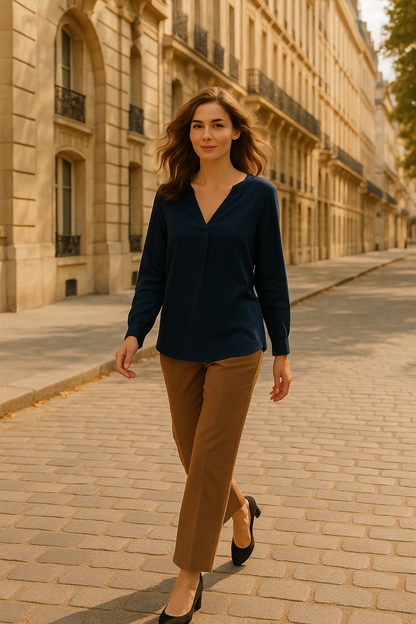 Blouse élégante beige à nouer - Numoco — navy blue (vue 2)