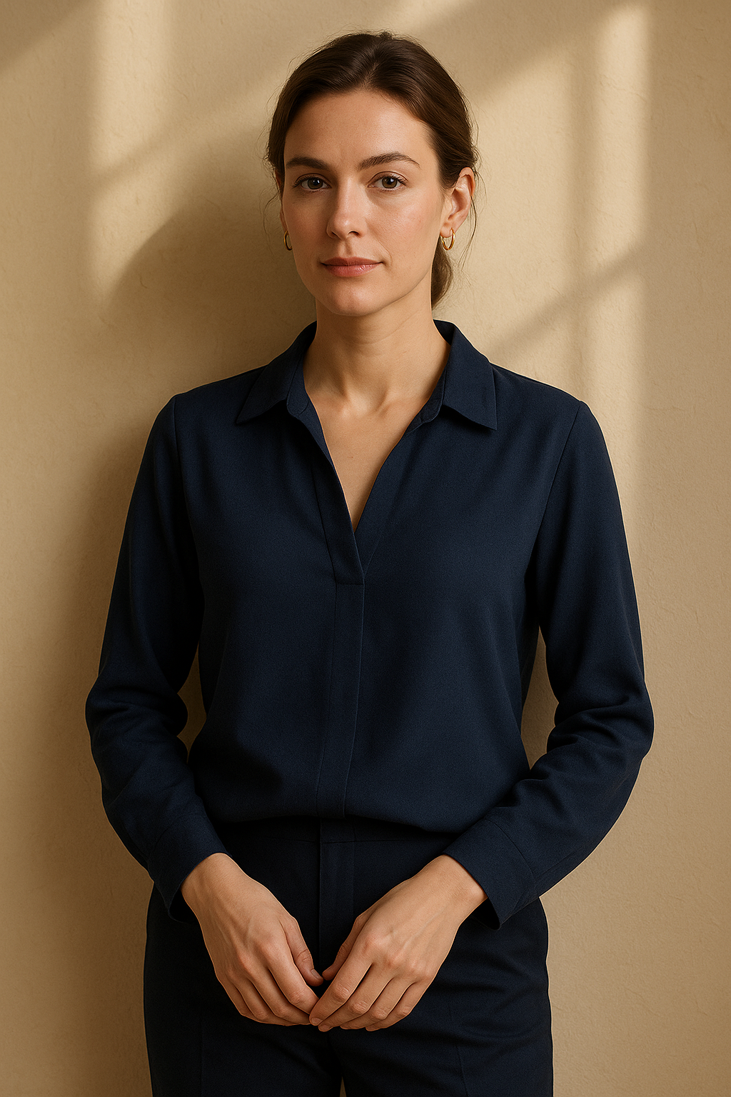 Blouse élégante beige à nouer - Numoco — navy blue (vue 3)