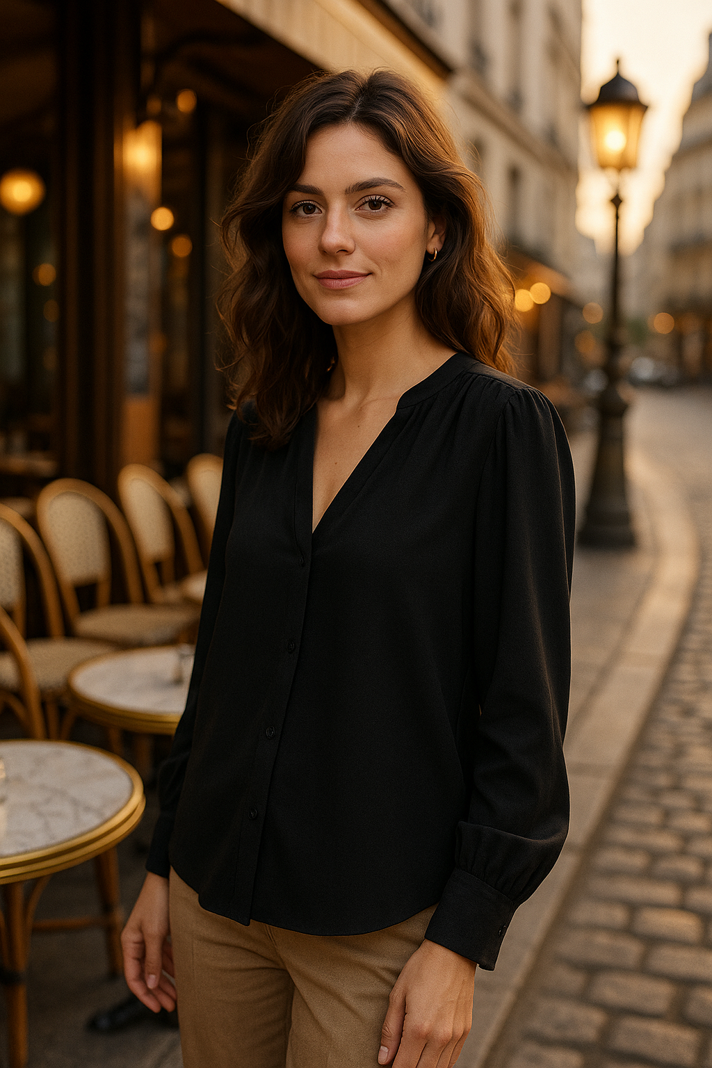 Blouse élégante beige à nouer - Numoco — black (vue 1)