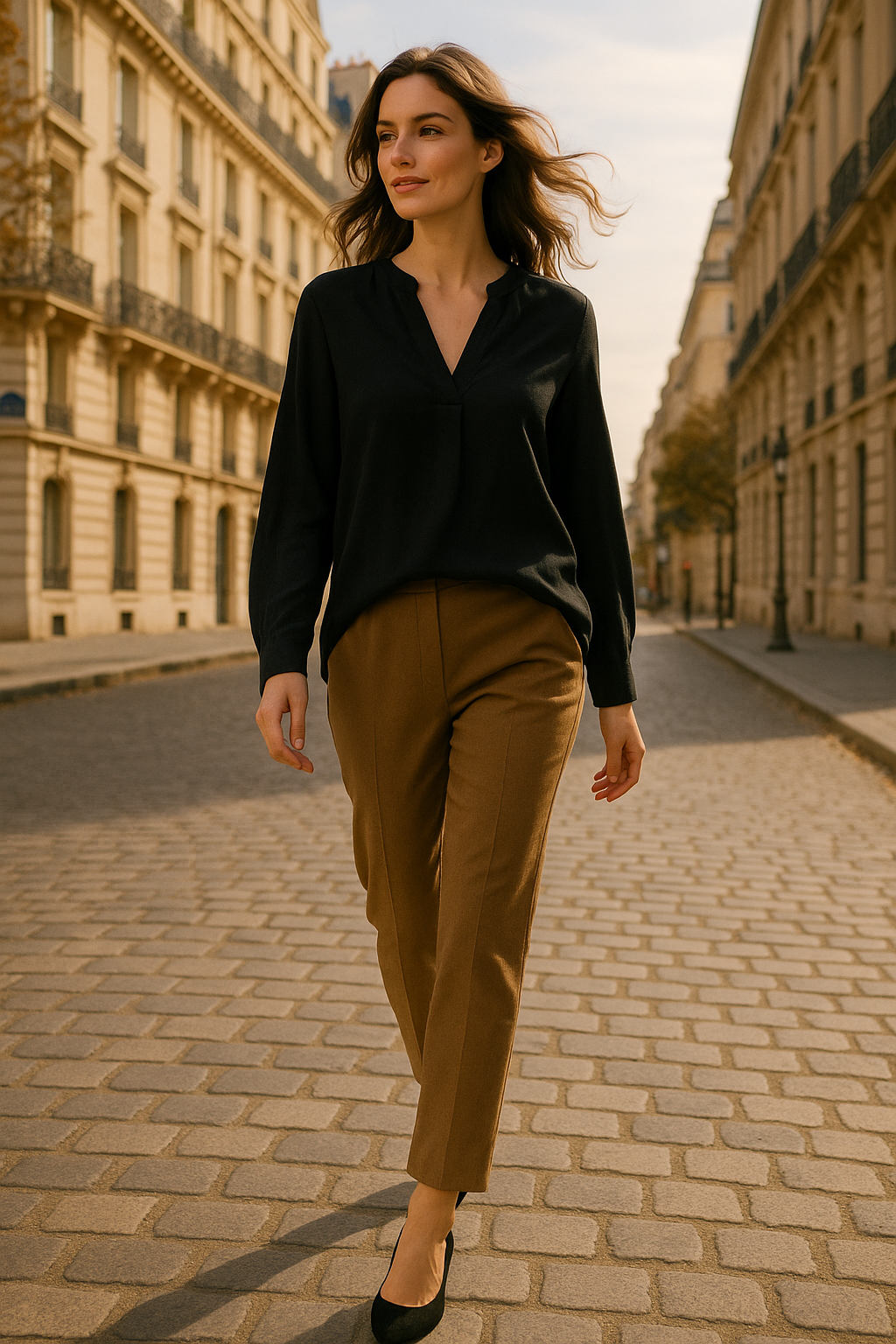 Blouse élégante beige à nouer - Numoco — black (vue 2)