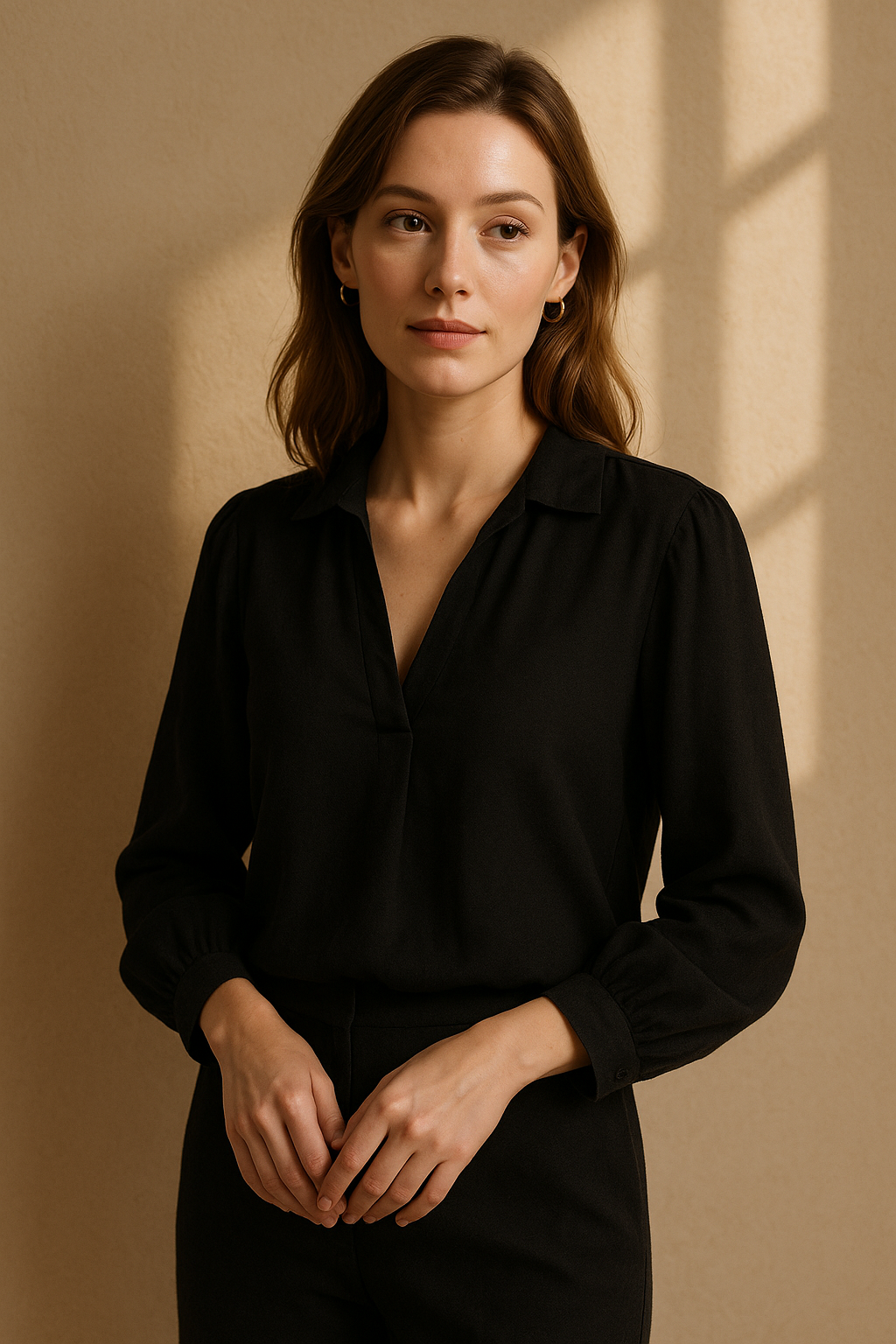 Blouse élégante beige à nouer - Numoco — black (vue 3)