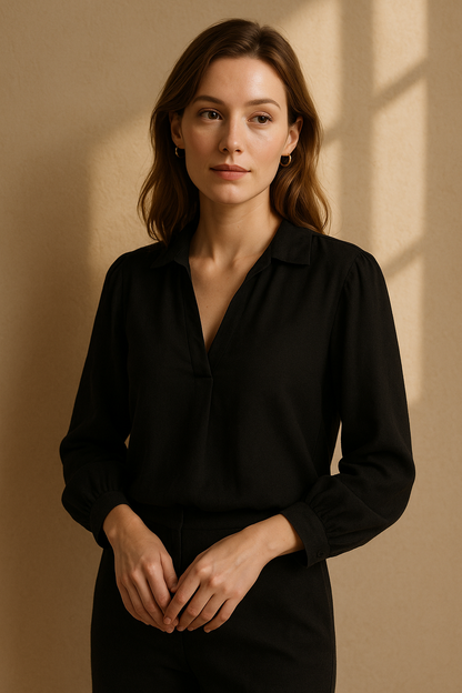 Blouse élégante beige à nouer - Numoco — black (vue 3)