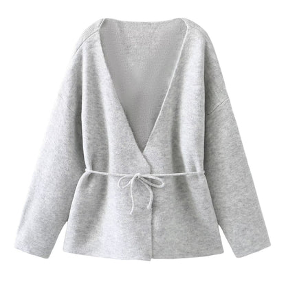 Pull cardigan simple en laine avec ceinture pour l'automne et l'hiver